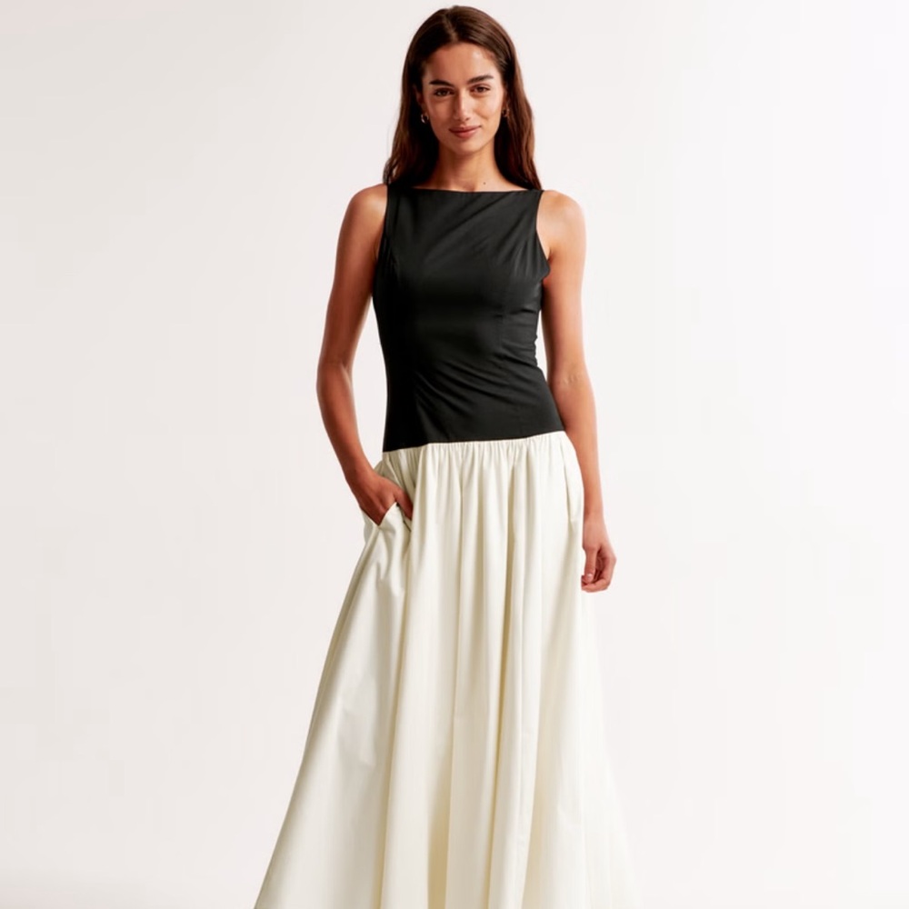 NWT Abercrombie & Fitch Black and Cream Maxi Dress | Size Large